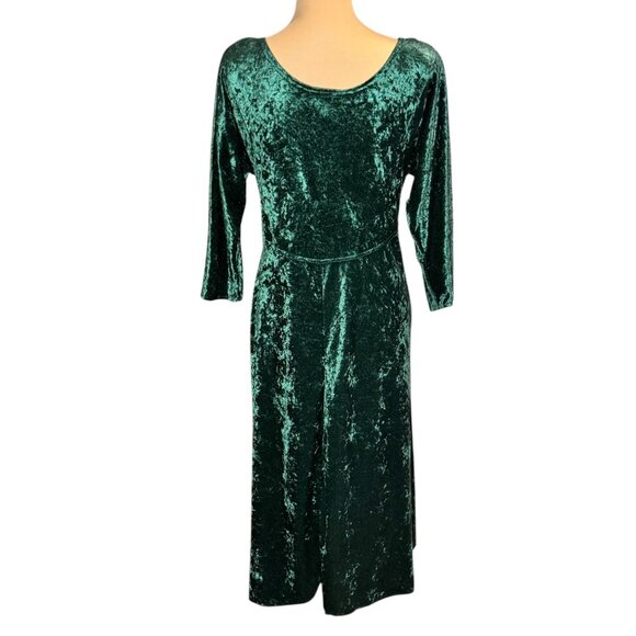 Vintage 90s Crushed Velvet Midi Dress Sz.10 Green Event Whimsigoth Holiday Boho - Picture 3 of 11